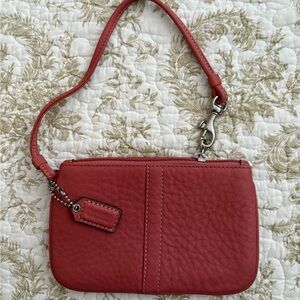 Coach Coral Pink Leather Wristlet – Never Used – Includes Coach Gift Bag
